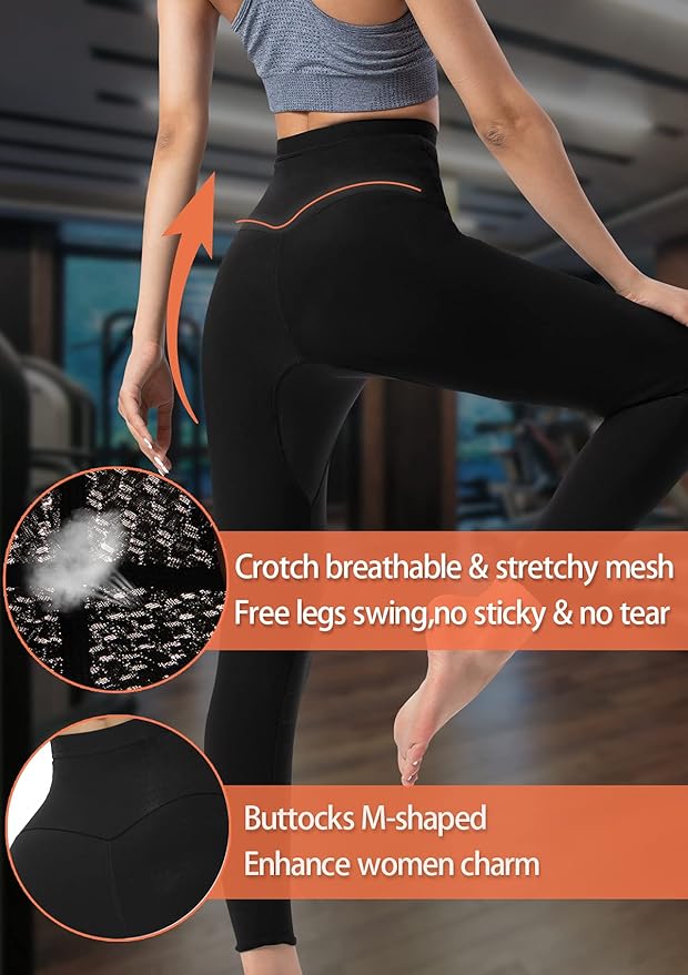 Sauna Pants Women Sweat Capris Slimming Leggings,Mesh Crotch,High Waist Workout Body Shaper Suits