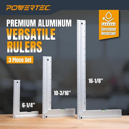 POWERTEC Setup Blocks Height Gauge 15pc Set, Router Table Setup Bars w/L Square 3pc, Machinist Square for Router Fence, Table Saw Blade, Band Saw, Drill Press (72052)
