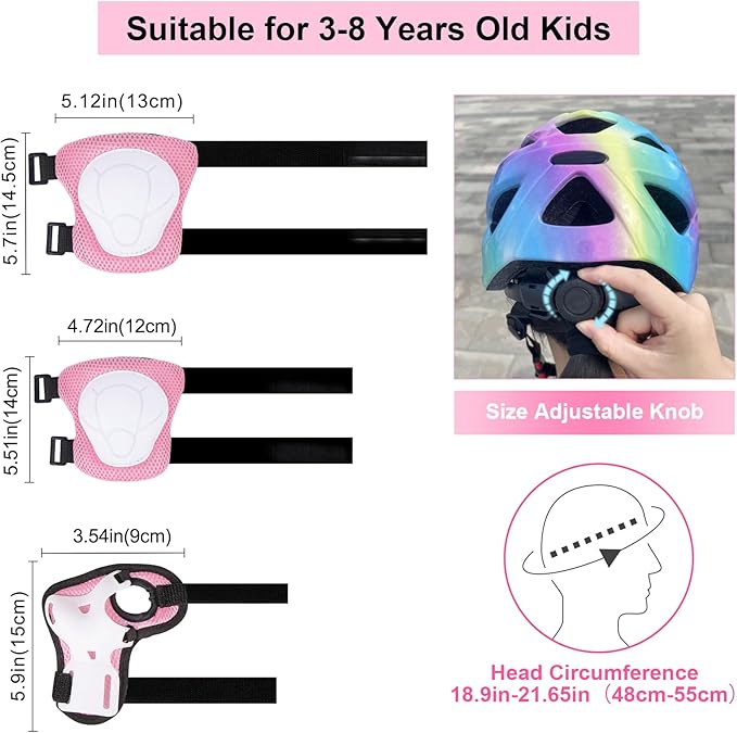 Kids Helmet 3-8 Adjustable Toddler Helmets with Kids Knee Pads and Elbow Pads Set for Cycling, Scooters, Skateboarding, Skating