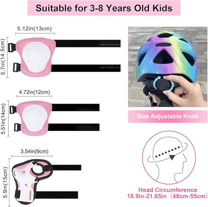 Kids Helmet 3-8 Adjustable Toddler Helmets with Kids Knee Pads and Elbow Pads Set for Cycling, Scooters, Skateboarding, Skating