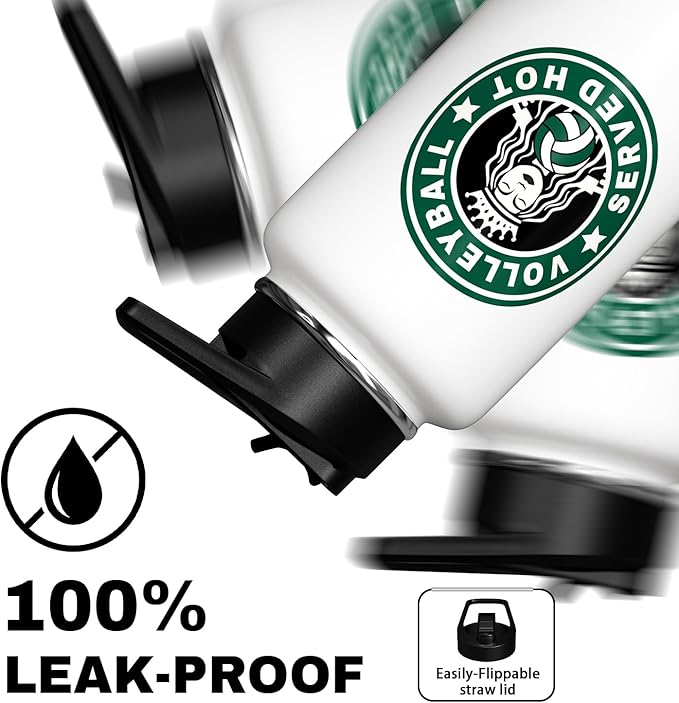 Volleyball Water Bottle 32oz Insulated Sports Water Bottles Volleyball Gifts for Men Women Gift for Volleyball Coach Lovers Fan Players Volleyball Stuff Accessories for Boys Girls