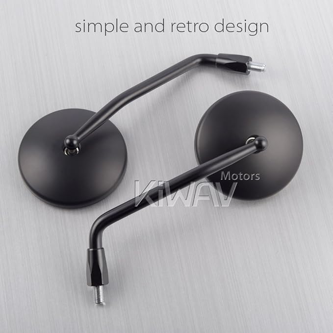 KiWAV Eclipse Black Motorcycle Rear View Mirrors Aluminum E-mark compatible for M10 Metric Motorcycle