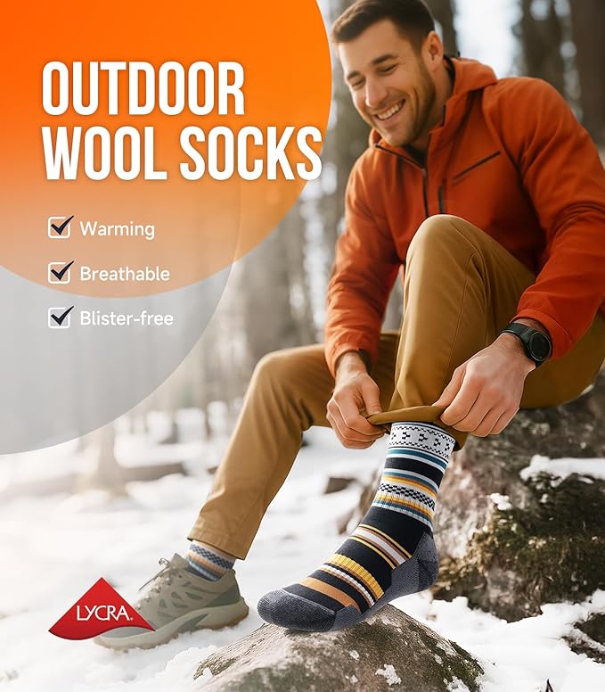 PULIOU Merino Wool Hiking Socks for Men & Women, 3 Pairs Cushioned Moisture Wicking Crew Boot Socks for Work & Outdoors