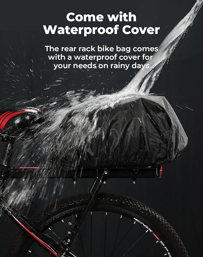 KEMIMOTO Bike Bag PVC Bicycles Rear Rack 15L Bicycles Trunk Pannier with Waterproof Cover and Water Cup Bag for Commuter Travel Outdoor