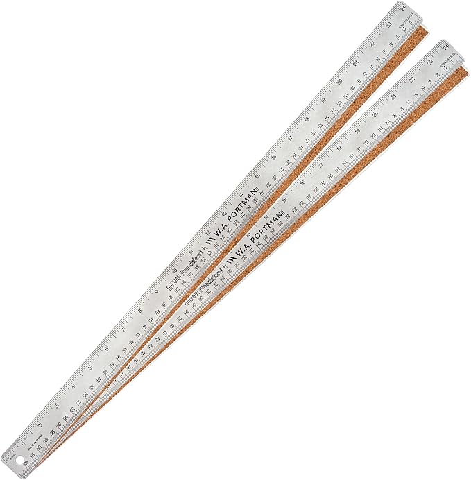 Breman Precision Metal Ruler 24 Inch Cork Back – 2 Pk Stainless Steel Straight Edge, Flexible Non-Slip Metal Ruler with Cork Backing – Imperial & Metric for Crafting, School, Workshop & Home Use