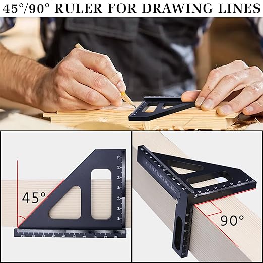Woodworking Square Ruler, Multi-Angle Measuring Ruler,45/90 Degree Aluminum Alloy Drawing Line, Miter Triangle Ruler, High Precision Layout Measuring Tool for Engineers, Carpenters, and Craftsmen