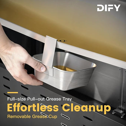 DIFY 4-Burner Propane Gas BBQ Grill with Side Burner and Porcelain-Enameled Cast Iron Grates, 46500 BTU Output Stainless Steel Grill for Outdoor Cooking Kitchen & Patio Backyard Barbecue, Silver