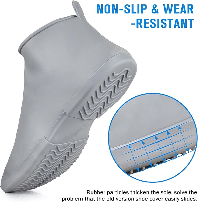 Waterproof Shoe Covers Slip-Resistant Overshoes Newly Upgraded and Latest Model for Men Women, Reusable Rain Boots for Outdoor, Cycling, Hiking, Work (Grey, M (Women 6-7.5, Men 5-6.5))