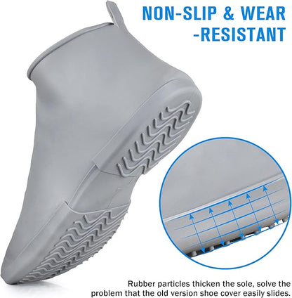 Waterproof Shoe Covers Slip-Resistant Overshoes Newly Upgraded and Latest Model for Men Women, Reusable Rain Boots for Outdoor, Cycling, Hiking, Work (Grey, M (Women 6-7.5, Men 5-6.5))