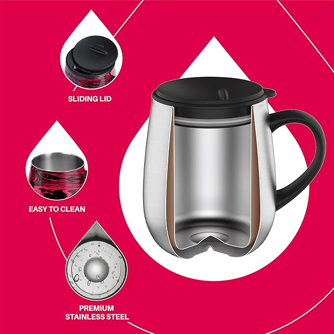 Ideus 16 oz (470 ml) Insulated Coffee Mug with Handle and Lid, Double Wall Stainless Steel Vacuum Thermal Coffee Mug, Travel Coffee Cup Thermal Cup for Home and Office (Red Zebra)