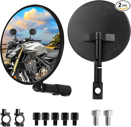 Motorcycle Mirrors for Handlebars - 7/8" Universal Foldable Rear View Bar End Side Mirrors with M8 M10 Bolts + Mount for Adventure Motorcycle/Dirt Bike/E-bike/Scooters/ATV/UTV Accessories