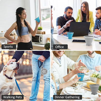 JBER Silicone Collapsible Travel Cup, Silicone Folding Camping Cup with Lids Expandable Drinking Cup for Outdoor Hiking Travel