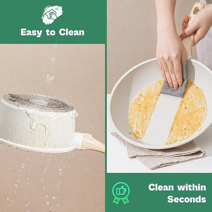 13 Pcs Pots and Pans Set, Nonstick Cookware Sets White Granite Induction Cookware, Non-toxic Healthy Non stick Kitchen Cooking Set with Frying Pans Set, Saucepans (PFAS/PFOA/PFOS Free)