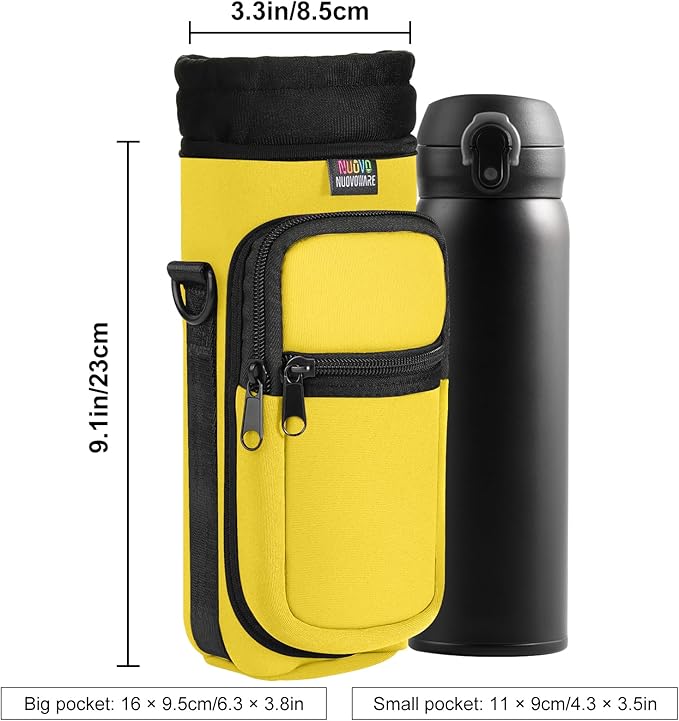 Nuovoware Water Bottle Carrier Bag,25oz/40oz/64oz Bottle Pouch Holder,Adjustable Shoulder Hand Strap 2 Pocket Sling Neoprene Sleeve Sports Accessories for Hiking Travelling Camping