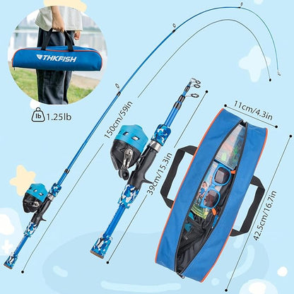 Kids Fishing Pole Set, Telescopic Fishing Rod Reel Combo Kids Starter Kit with Lures Tackle Box, Foldable Stool and Portable Bag for Boys Girls Younth