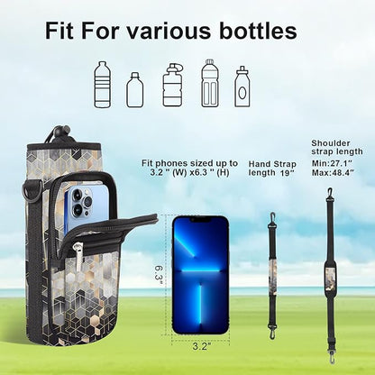 25/32/40/64oz Water Bottle Bag Holder Carrier-Insulated Crossbody Sling Case Sleeve with Strap & Pockets for Men Women Gym Cycling Travel Walking Hiking Camping