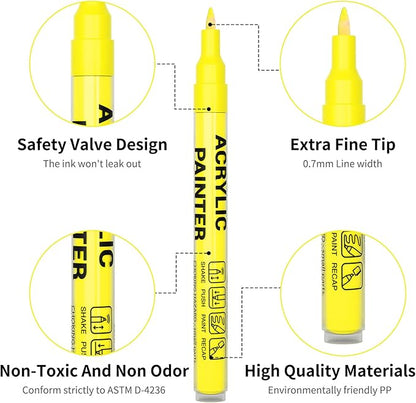 Acrylic Paint Pens Waterproof Markers 6 Yellow Permanent Marker Pens Acrylic Pens for Rock Painting Glass Stone Ceramic Metal Fabric Pebble Painting pens Craft Supplies