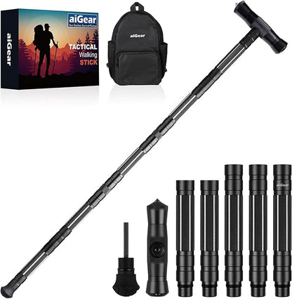 aiGear Tactical Stick Hiking Walking Staff - Trekking Poles Outdoor Tactical Staff Adjustable Hiking Stick for Survival Camping Hiking