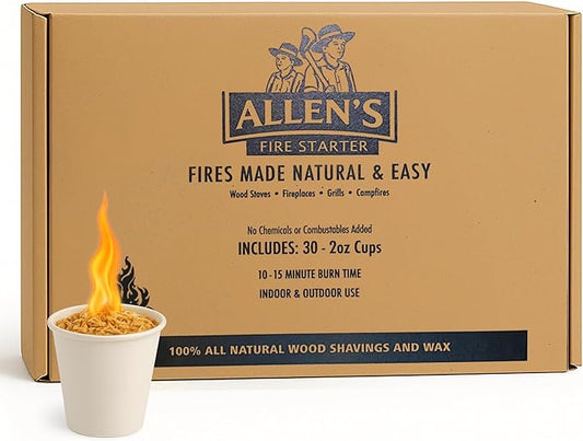 Allen's Wood Fire Starter Cups – Natural Wax & Wood Chip Firestarters for Campfires, Fire Sticks for Fireplace, Grilling & BBQ – 15 Min Burn – Clean Fire Start – Great for Travel & Hunting