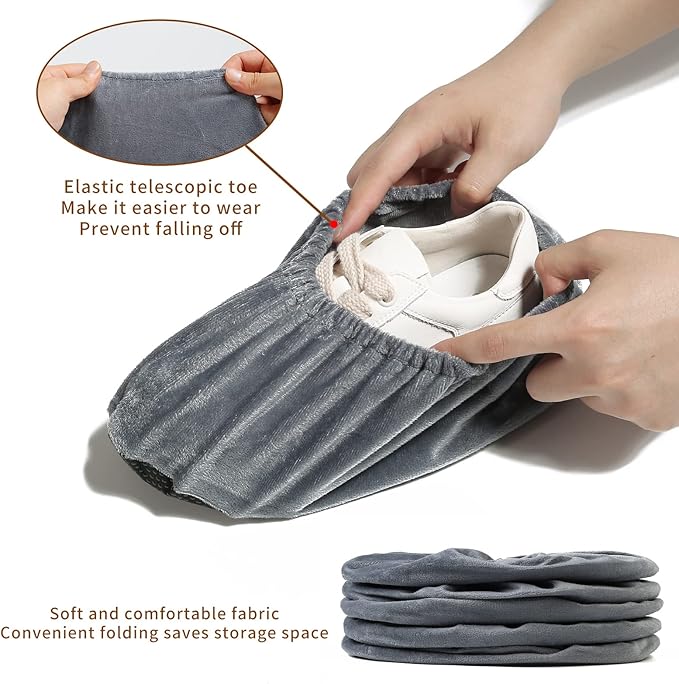 5 Pairs Reusable Shoe Covers, Non Slip Shoe Protectors Covers, Universal Soft Washable Thickened Foot Boot Shoe Covers for Indoors Home Laboratory (Grey)