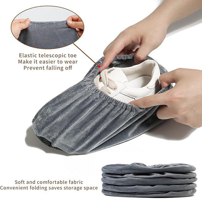 5 Pairs Reusable Shoe Covers, Non Slip Shoe Protectors Covers, Universal Soft Washable Thickened Foot Boot Shoe Covers for Indoors Home Laboratory (Grey)