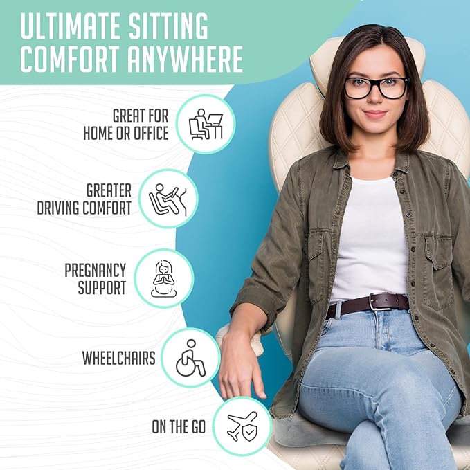 Premium Foldable Travel Seat Cushion - for Relief of Lower Back, Sciatic, Butt and Tailbone Pain - for Home & Office Use, Perfect for Travel or Driving - Coccyx Seat Cushion