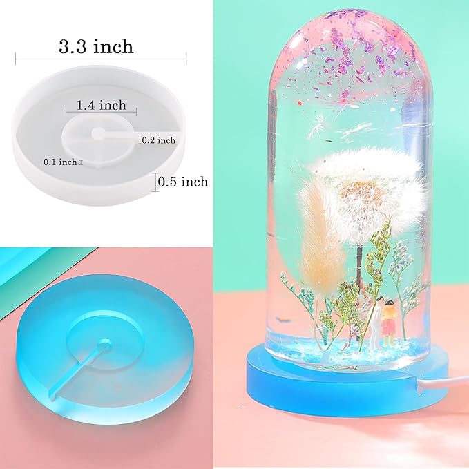 Actvty Round Display Base Silicone Mold with 6Pcs Led Light for Resin Casting, USB Powered for Lamp Resin Molds DIY Epoxy Craft Luminous Lamp Base Home Decorations