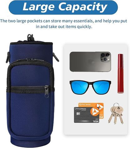 32 40 oz Water Bottle Carrier with Strap, Neoprene Water Bottle Sleeve Bag with 2 Pockets Insulated Flask Sling Holder for Walking Hiking Gym