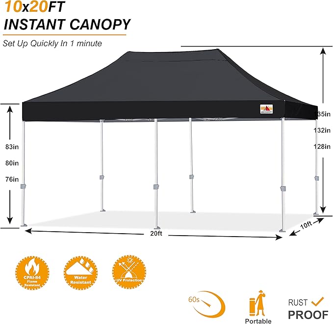 ABCCANOPY Commercial Pop Up Canopy Tent 10x20 Premium-Series, Black