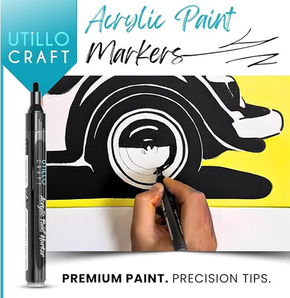 Utillo Craft (8-Pack Black Paint Pens | Medium Tip Made in Japan | Bold Color+100% Coverage on Rock, Wood, Fabric, Glass, Paper, Plastic, Metal, Canvas | 2-3mm Black Acrylic Paint Markers