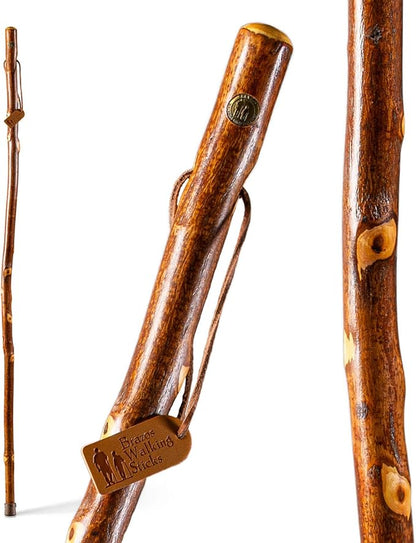 Brazos Rustic Wood Walking Stick, Hawthorn, Traditional Style Handle, for Men & Women, Made in The USA