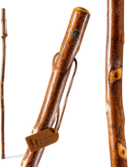 Brazos Rustic Wood Walking Stick, Hawthorn, Traditional Style Handle, for Men & Women, Made in The USA
