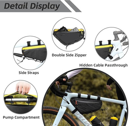 Bicycle Frame Bag Bike Triangle Bag Waterproof Bike Bag 1.7L with Dual Side Mesh Pockets for MTB Road Bike Cycling Commuting and Outdoor Adventures