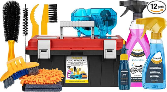 Bike Cleaner Kit with Bicycle Cleaner(25 oz),Degreaser(10 oz),Oil Lubricant(2 oz),Cleaning Brush Tool,Bike Chain Cleaning kit to Clean and Lube Mountain/Road/MT/E Bike