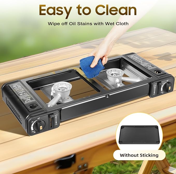 Portable Camping Stove Lightweight Design Gas Grill with Ceramic Ignitor 2 Burner Tabletop BBQ Grill for Outdoor Cooking Safe and User Friendly Ideal for Camping BBQ Parties Family Gatherings