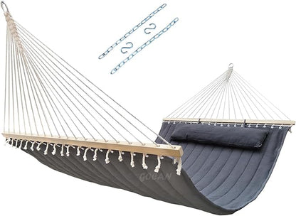 Double Hammock with Quilted Fabric and Spreader Bars,Longer and Sturdier,Quality Hammocks for Outdoor Indoor Patio Yard