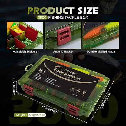 Goture Catfish Rig Making Kit,301pcs Catfishing Tackle with Luminous Fishing Hook Swivel Sinker Weights Rattle Float Bobber Stoppers,Catfish Rigs Accessories with 3600 Tackle Box,Gifts for Men