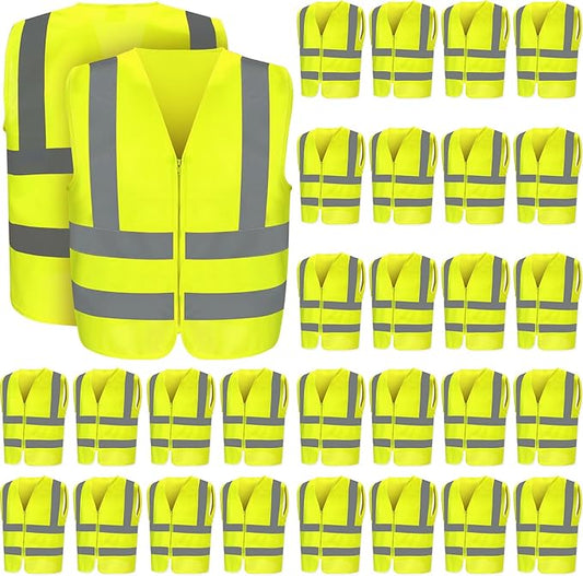 20 Pcs Reflective Safety Vest Yellow Reflective High Visibility Vest for Construction Work Men Women