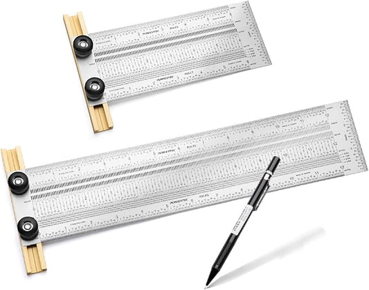 POWERTEC 6'' & 12'' Stainless Steel Precision Marking T-Square, T Rule w/Pencil for Measuring, Scribing, Setting Up Bits Height, Woodworking & Crafting Marking Tools for Drill Press,Table Saw 80032