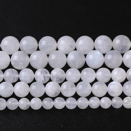 75PCS 10MM Natural Stone White Moonstone Gemstone Semi Precious Beads for Jewelry Making DIY Bracelet