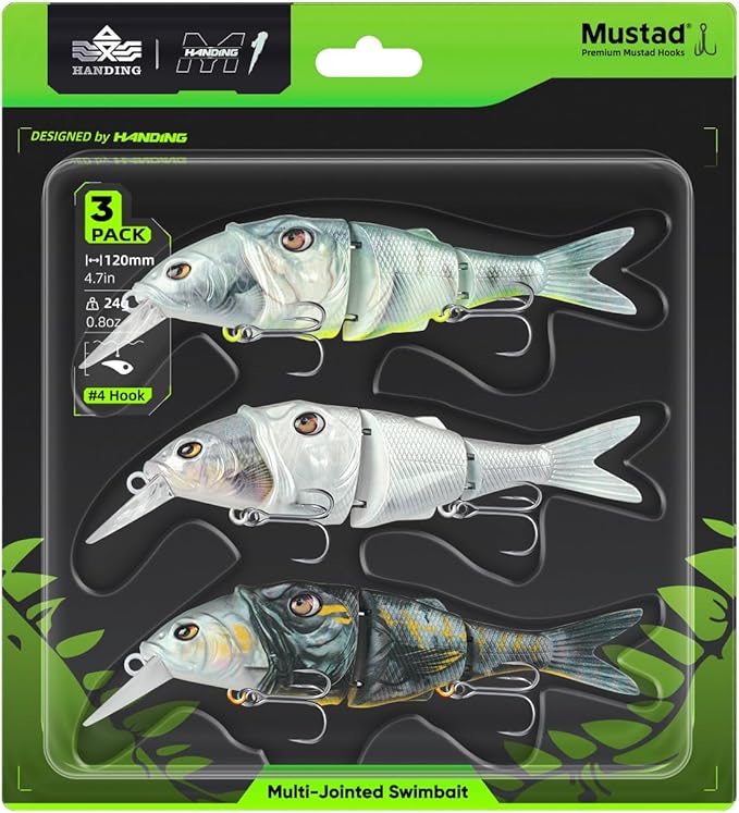 Handing Swimbaits for Bass Pike Walleye, 3 Pieces Lifelike Multi-Jointed Fishing Lures with Mustad Hooks, Fishing Bait for Freshwater and Saltwater