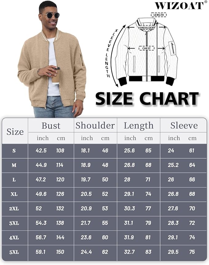 Mens Casual Jacket Loose Fit Lightweight Jacket Varsity Bomber Jacket with Zipper