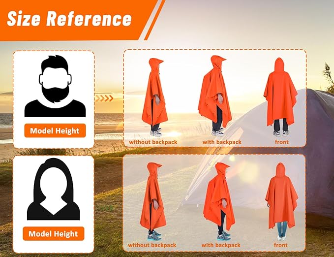 TOMSHOO Multifunctional Raincoat with Hood Hiking Cycling Rain Cover Lightweight Poncho Rain Coat Outdoor Camping Tent Mat