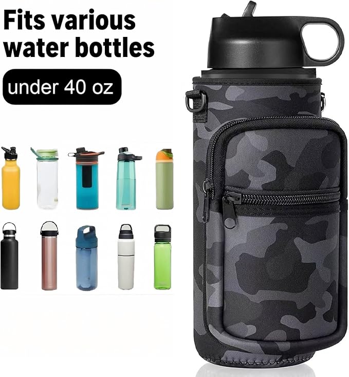 Insulated Water Bottle Holder Sling Bag with Phone Pocket, Adjustable Crossbody Strap for Walking, Hiking, Camping, Fishing