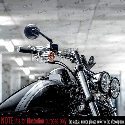 KiWAV Motorcycle Mirrors Aluminum Retro 4 Inches Round Matte Black Convex 10mm 5/16 Inches Bolts Pack of a Pair