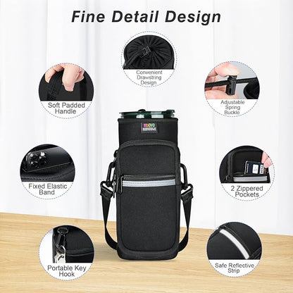 Nuovoware Water Bottle Carrier Bag,25oz/40oz/64oz Bottle Pouch Holder,Adjustable Shoulder Hand Strap 2 Pocket Sling Neoprene Sleeve Sports Accessories for Hiking Travelling Camping