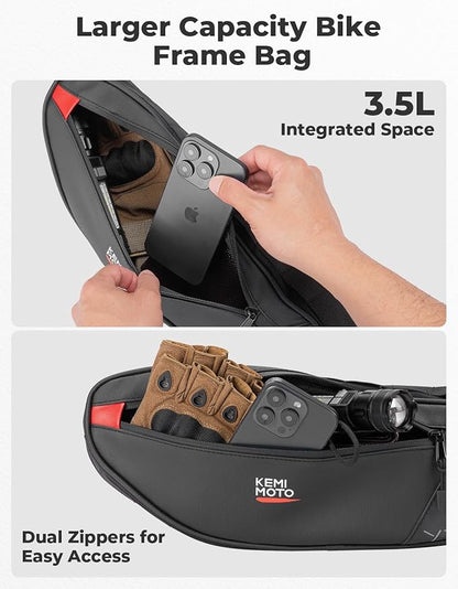 KEMIMOTO Bike Bag Frame, 3.5L Large Storage Bicycle Top Tube Pouch Dual Zippers, Water-Resistant Road Bike Frame Bag Triangle for Most Bike BMX MTB, Cycling Accessories Reflective