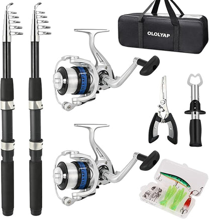 Fishing Pole Combo Set 6.9ft 2PCS Telescopic Fishing Rod and Reel Combo with Fishing Pliers and Lip Gripper Collapsible Fishing Rod and Reel Kits for Bass