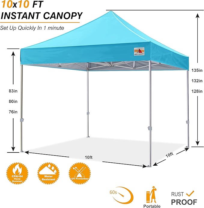 Premium Pop Up Canopy Tent 10x10 Commercial Instant Shelter, Bonus Wheeled Carry Bag and 4 Sand Bags, Sky Blue