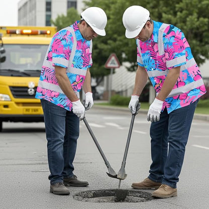 High Visibility Hawaiian Shirt for Men Tropical Shirts Custom Name Floral Outfit Reflective Safety Workwear
